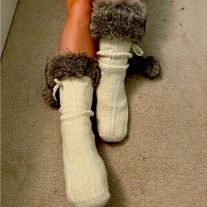 Fluffy and fuzzy white and grey reading socks